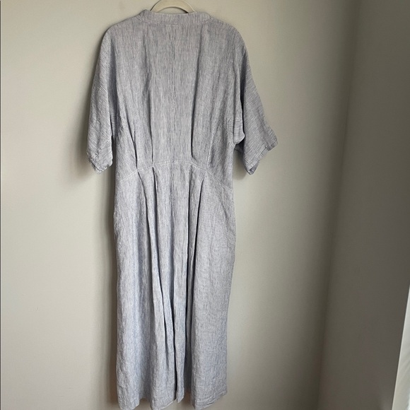 Poetry Blue Pinstripe Short Sleeve Linen Dress Size 12 - Picture 3 of 8